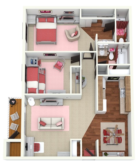 Floor plan for 2 beds, 1.5 baths, 870 sqft